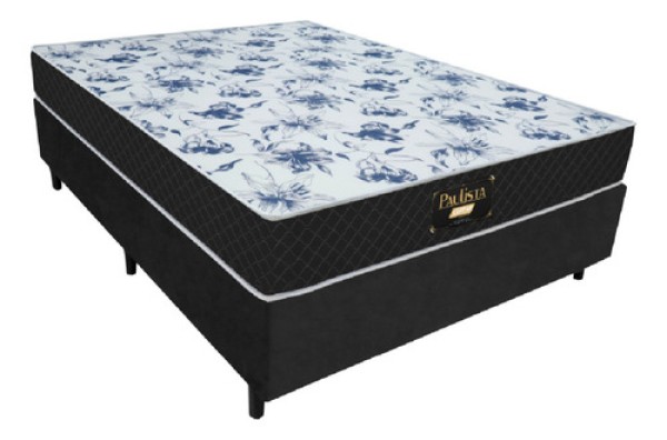 Cama Box Casal Colchão Espuma Paulista Gazin 138X188X58Cm Preto/Branco