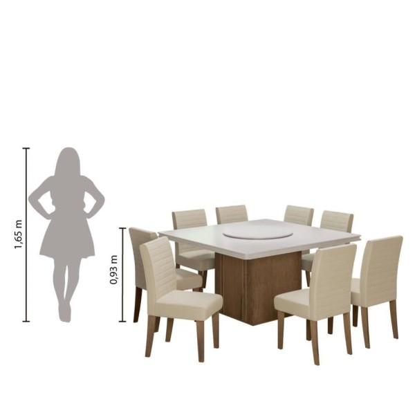 Encontraproduto.com.br - Conjunto De Mesa Sala De Jantar Com Tampo Giratório Amesterdã 1,36m 8 Cadeiras Creta Cedro / Off White / Areia Dobuê