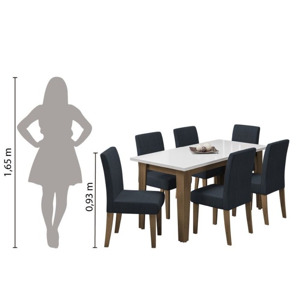 Encontraproduto.com.br - Conjunto De Mesa Sala De Jantar Miami Com 6 Cadeiras Trieste Suede 1,60m Cedro / Off White / Chumbo Dobuê Cedro / Off White