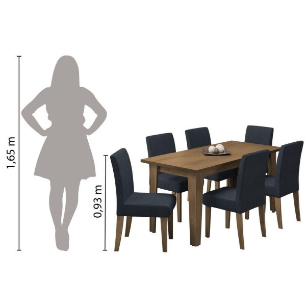 Encontraproduto.com.br - Conjunto De Mesa Sala De Jantar Miami Com 6 Cadeiras Trieste Suede 1,60m Cedro / Chumbo Dobuê Cedro