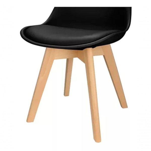 Encontraproduto.com.br - Kit Com 4 Cadeira Leda Preta - Charles Eames Wood Com Almofada