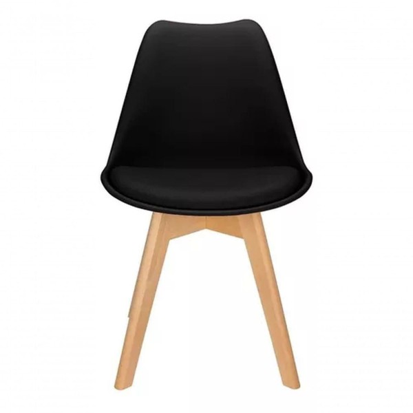 Encontraproduto.com.br - Kit Com 4 Cadeira Leda Preta - Charles Eames Wood Com Almofada