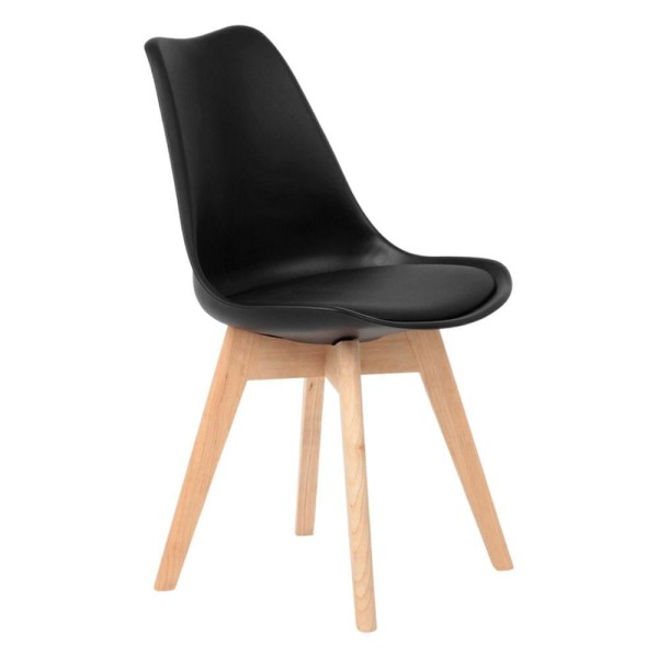 Encontraproduto.com.br - Kit Com 4 Cadeira Leda Preta - Charles Eames Wood Com Almofada
