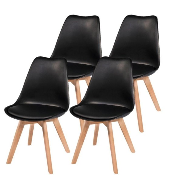 Kit Com 4 Cadeira Leda Preta - Charles Eames Wood Com Almofada