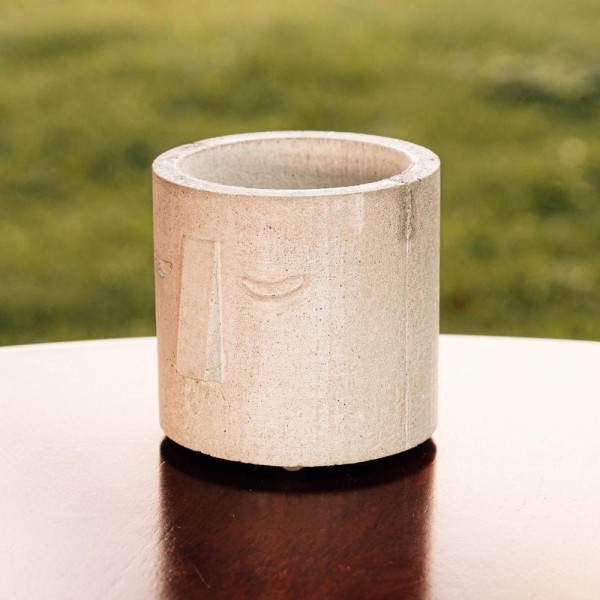 Encontraproduto.com.br - Vaso De Concreto Artesanal Decorativo Moai 9,5Cm Cinza
