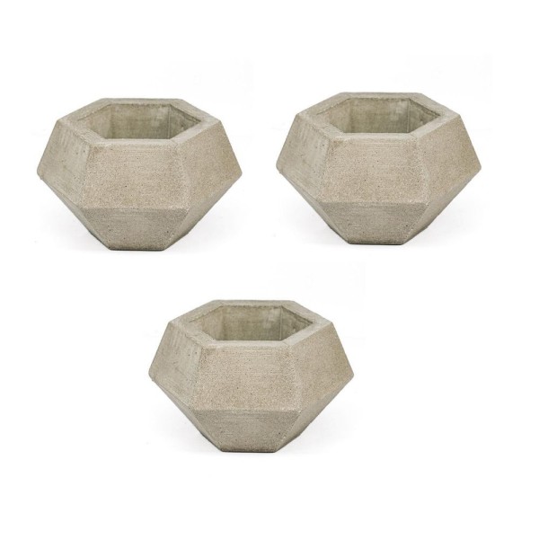 Encontraproduto.com.br - Conjunto 3 Cachepôs Concreto Artesanal 7,4cm Diamante Cinza