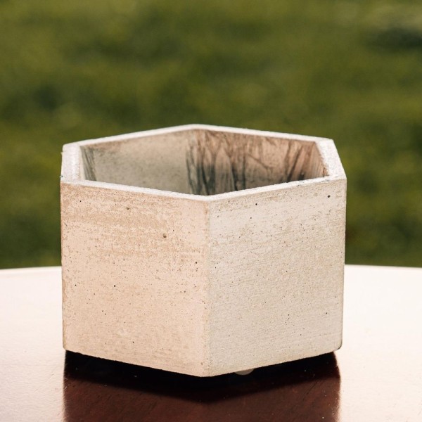 Encontraproduto.com.br - Conjunto 2 Cachepôs Concreto Artesanal Hexágono 6,7cm Cinza