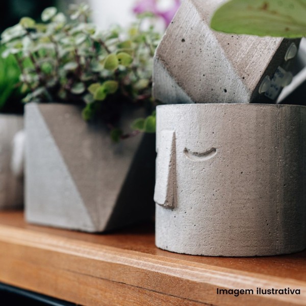 Encontraproduto.com.br - Conjunto 3 Vasos De Concreto Artesanal Moai 9,5cm Cinza