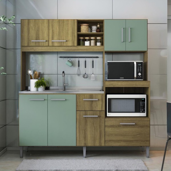 Encontraproduto.com.br - Cozinha Compacta Jasmin 8 PT 1 GV Dakar e Verde