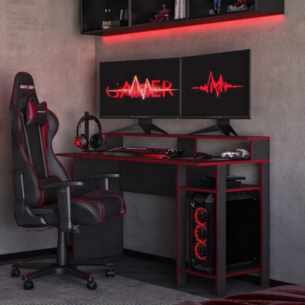 Encontraproduto.com.br - Mesa Gamer Eddie Vulcano e Vermelha