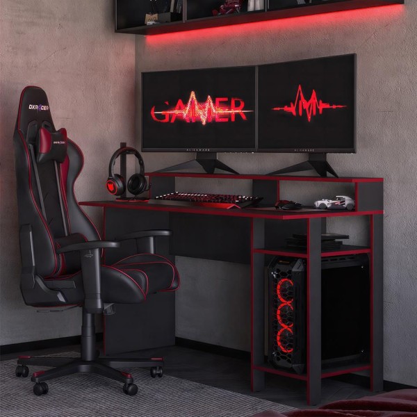 Encontraproduto.com.br - Mesa Gamer Eddie Vulcano e Vermelha