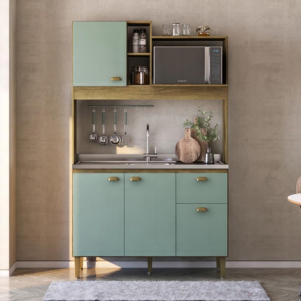 Encontraproduto.com.br - Cozinha Compacta Azaléia 4 PT 1 GV Mel e Verde