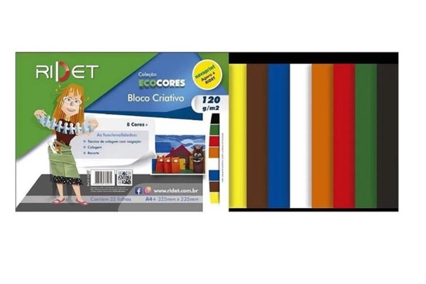 Encontraproduto.com.br - Bloco Criativo Colors 8 Cores 32 Fls 23,5x32,5cm - Novaprint