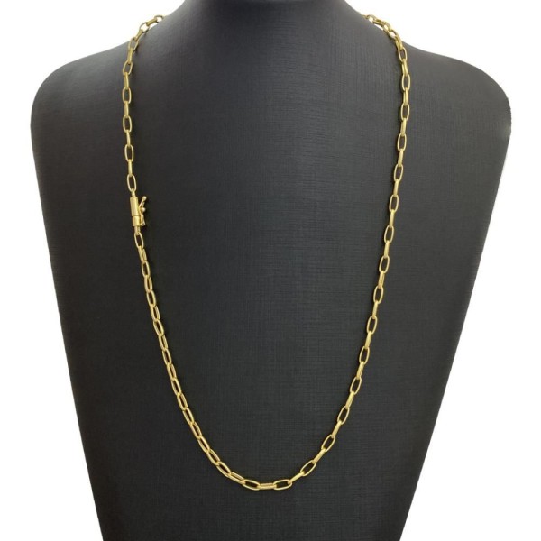 Encontraproduto.com.br - Corrente Elo Chapado Oval Fecho Canhão 4mm - 17g - 70cm - Banhado A Ouro 18k