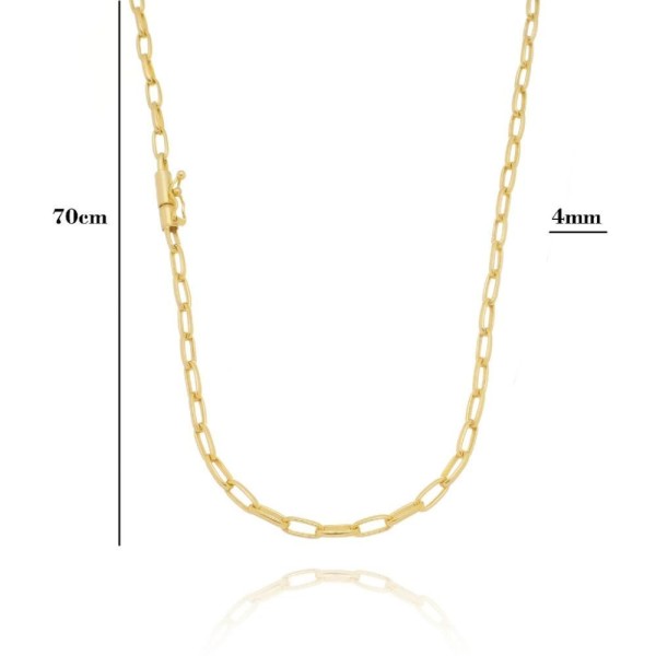 Encontraproduto.com.br - Corrente Elo Chapado Oval Fecho Canhão 4mm - 17g - 70cm - Banhado A Ouro 18k