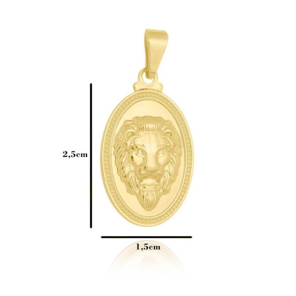 Encontraproduto.com.br - Corrente Italiana Piastrini Fecho 2,5mm - 6g - 70 Cm + Pingente Leão Oval Alto Relevo 2,5 X 1,5 Cm