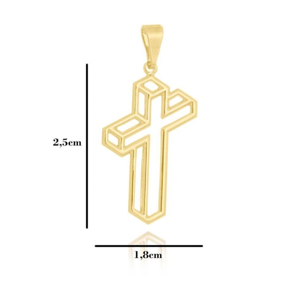 Encontraproduto.com.br - Corrente Cadeado Fecho Gaveta - 2mm - 6g - 70 Cm + Pingente Cruz 3d - 2,5 X 1,8 Cm