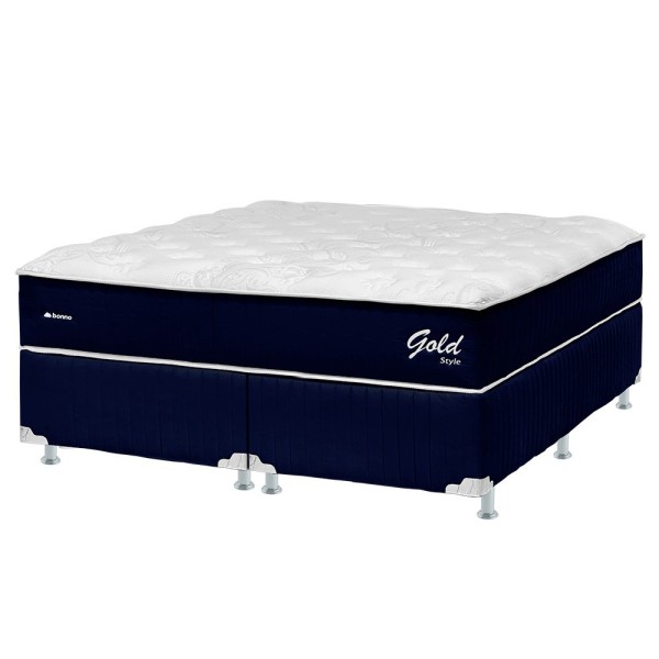 Encontraproduto.com.br - Cama Box Queen Bonno Gold Style Blue Molas Ensacadas 158x198x70cm