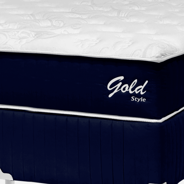 Encontraproduto.com.br - Cama Box Queen Bonno Gold Style Blue Molas Ensacadas 158x198x70cm