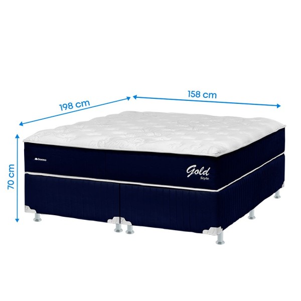 Encontraproduto.com.br - Cama Box Queen Bonno Gold Style Blue Molas Ensacadas 158x198x70cm
