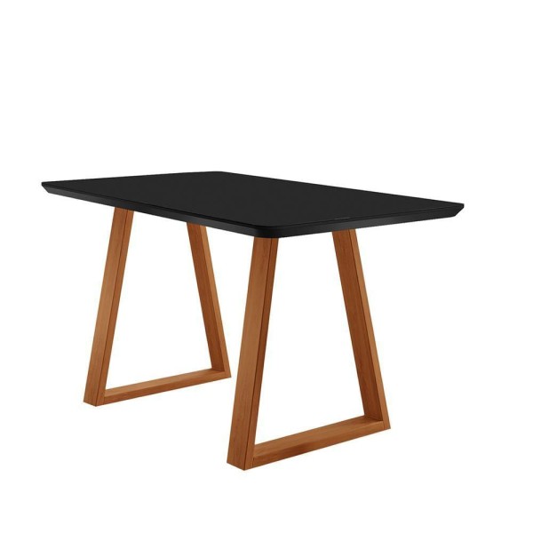 Encontraproduto.com.br - Mesa De Jantar Viena Madeira Maciça 140x80cm Tampo Retângular Vidro Móveis Minas Cor Preto