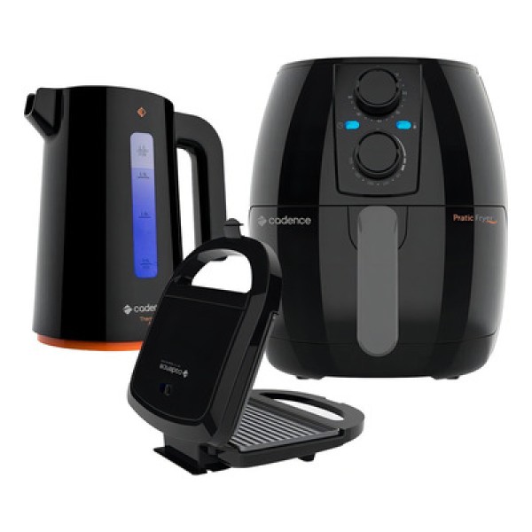 Kit Trio Black Cadence - Fritadeira 3L - Chaleira - Sanduicheira