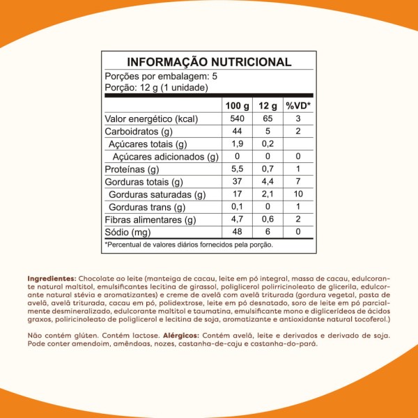 Encontraproduto.com.br - Kit Pouch Bombom Recheado c/ Creme Avelã Crocante Flormel Zero Açúcar 60G com 5 unidades