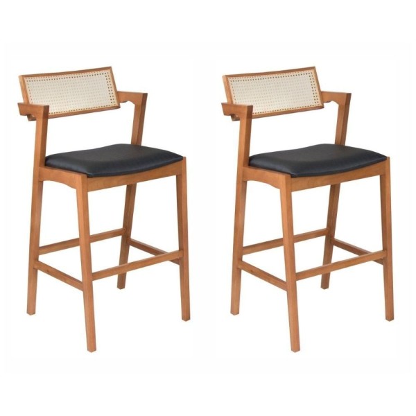 Encontraproduto.com.br - Conjunto Com 2 Banquetas Estrutura Em Madeira Maciça Nápoles Capri Movelaria Champagne