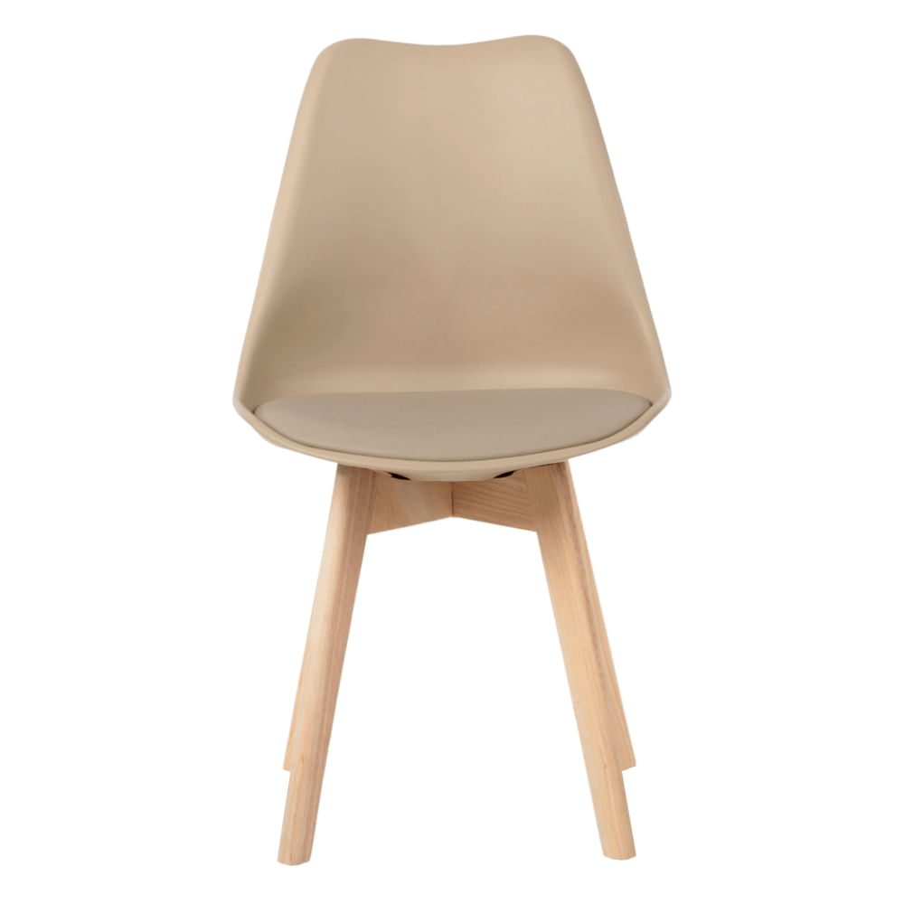 Cadeira de Plástico Elomio Eames Estofada com Pés em Madeira - Bege