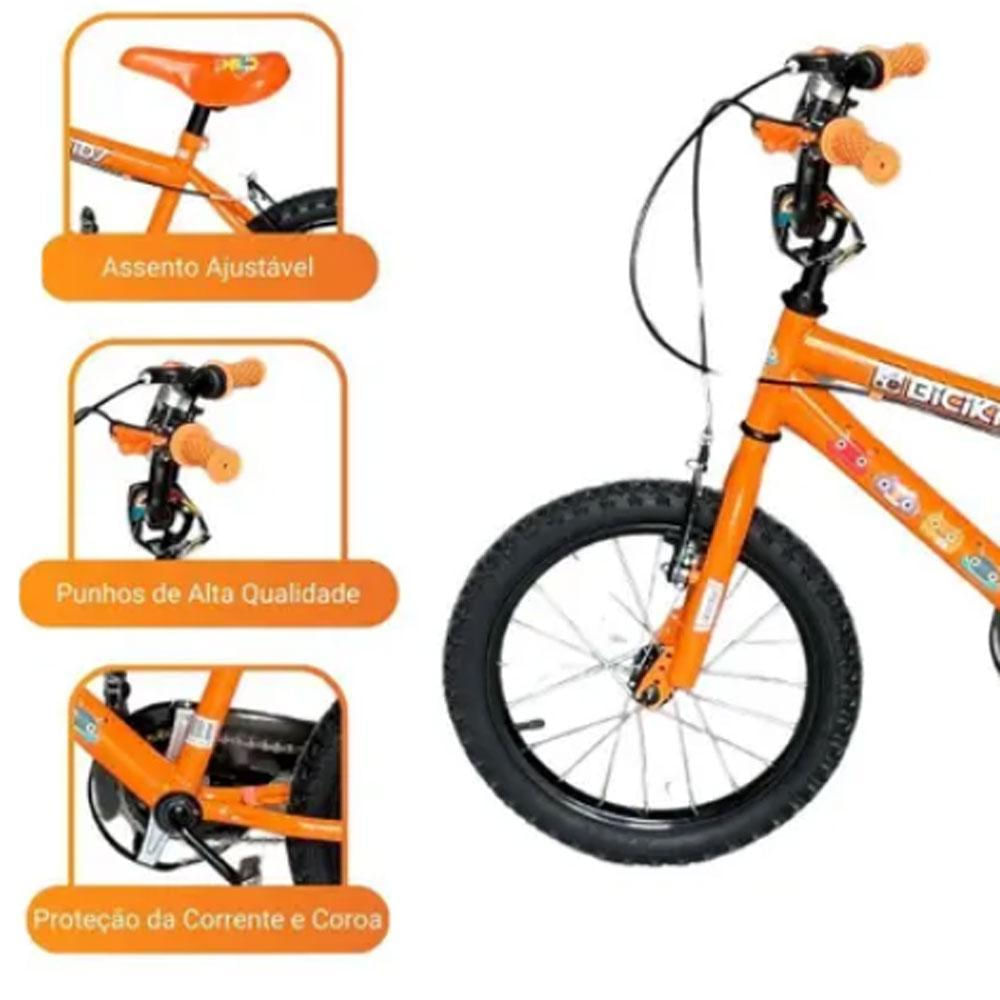 Bicicleta Infantil Bicikids Aro 16 com Rodinhas - Laranja