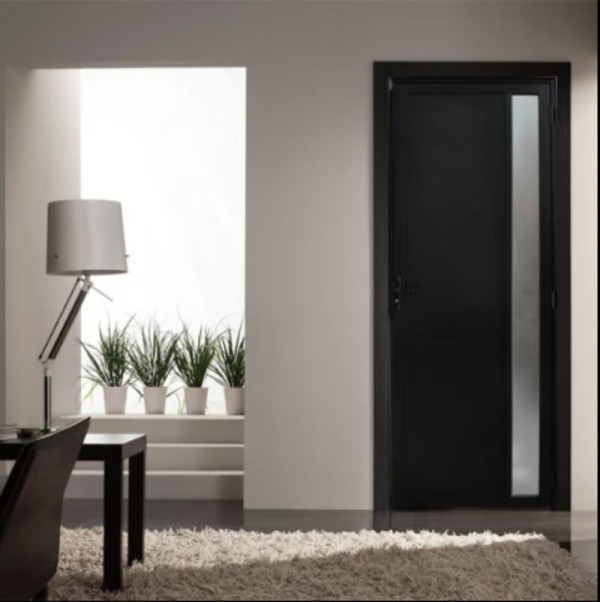 Encontraproduto.com.br - Porta De Alumínio Lambril Visor Preto com fechadura Esquerda - 210x70