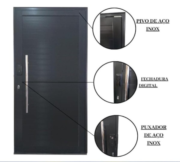 Encontraproduto.com.br - Porta Pivotante Alumínio Maxx Preto com Fechadura Digital Esquerda - 210x100