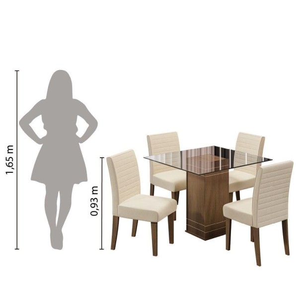 Encontraproduto.com.br - Conjunto De Mesa Sala De Jantar Com Tampo De Vidro 1m Onix 4 Cadeiras Creta Cedro Areia Dobuê Vidro