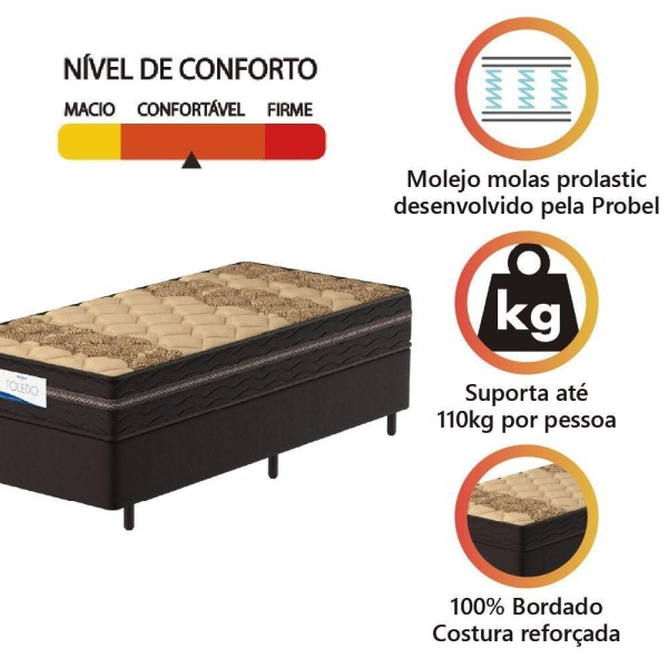 Encontraproduto.com.br - Cama Box Colchão Solteiro Com Molas Toledo 88x188x62cm Bege / Marrom Probel Marrom/beg