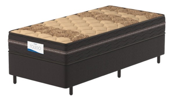 Cama Box Colchão Solteiro Com Molas Toledo 88x188x62cm Bege / Marrom Probel Marrom/beg