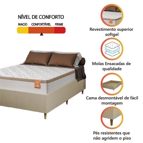 Encontraproduto.com.br - Cama Box Desmontável Casal C/ Colchão Molas Ensacadas Real 138x188x66cm Bege/branco Inducol Branco Nat