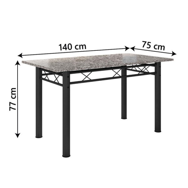Encontraproduto.com.br - Conjunto Sala de Jantar Mesa Tampo Granito 1,40m com 6 Cadeiras Isis Preto-Mosaico Artefamol