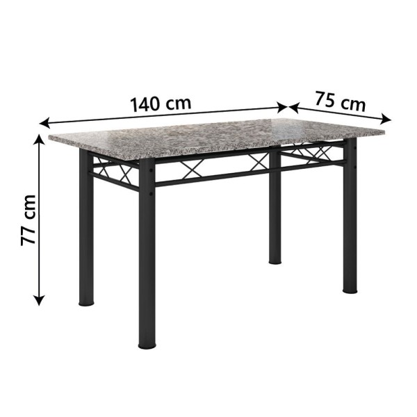 Encontraproduto.com.br - Conjunto Sala de Jantar Mesa Tampo Granito 1,40m com 6 Cadeiras Isis Preto-Mosaico Artefamol