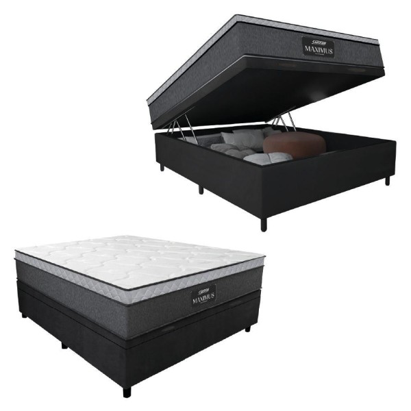 Cama Box Baú Casal Colchão Molas Ensacadas 138x188x65cm Cinza - Preto - Suporta Até 120kg Cinza-bran