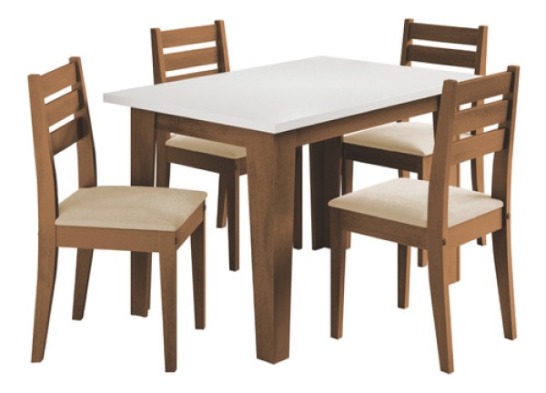 Encontraproduto.com.br - Conjunto Sala De Jantar Mesa Miami 1,20m 4 Cadeiras Dakar Cedro / Off White / Bege Dobuê Cast/bco