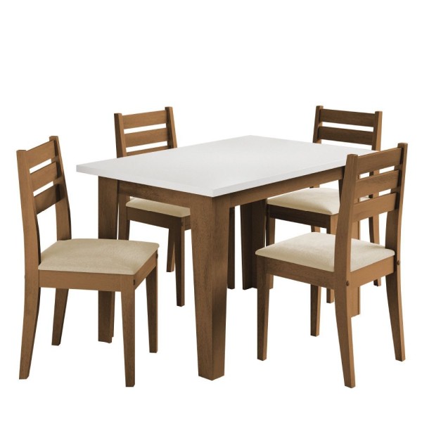 Encontraproduto.com.br - Conjunto Sala De Jantar Mesa Miami 1,20m 4 Cadeiras Dakar Cedro / Off White / Bege Dobuê Cast/bco
