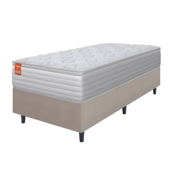Cama Box Colchão Solteiro Molas Ensacadas Real 88x188x65cm Branco / Bege Inducol
