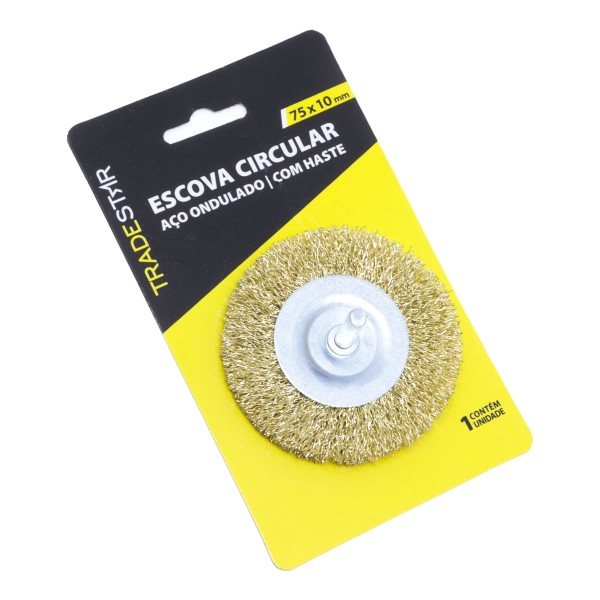 Encontraproduto.com.br - 10 Escova De Aço Circular P- Furadeira 75x10mm 4\ Haste 1-4