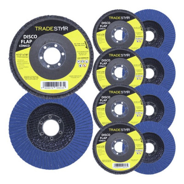 Kit Disco De Lixa Flap 4.1/2 Grão 60 P/ Lixadeira 10 Un