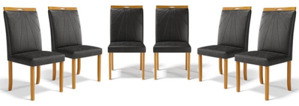 Encontraproduto.com.br - Kit Com 6 Cadeiras Maiara Madeira Maciça Estofadas Para Mesa De Jantar Veludo Bege 102