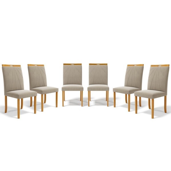 Encontraproduto.com.br - Kit Com 6 Cadeiras Maiara Madeira Maciça Estofadas Para Mesa De Jantar Veludo Bege 102