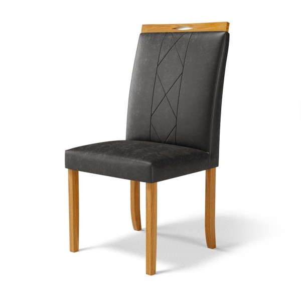 Encontraproduto.com.br - Kit Com 4 Cadeiras Ana Madeira Maciça Estofadas Para Mesa De Jantar Courino Preto 503