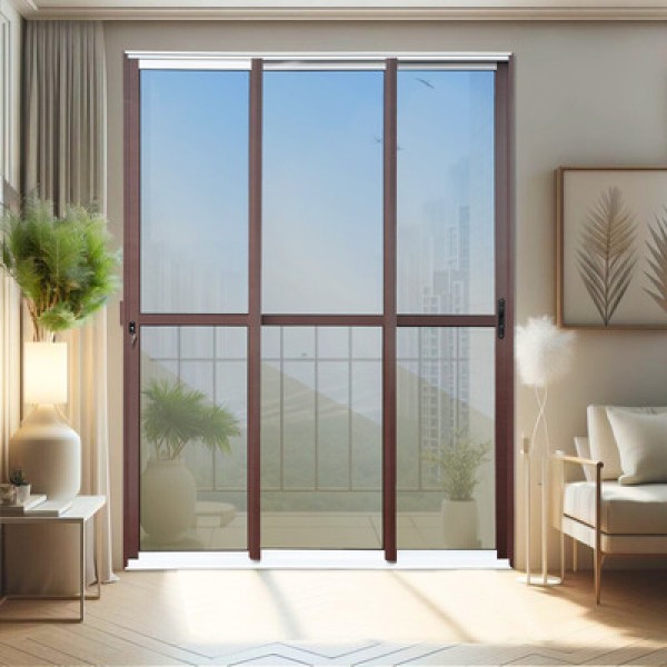 Porta De Correr 3 Folhas Moveis Sequenciais 210 X 240 Elite Com Fechadura Tetra Vidro Reflex Mix Corten