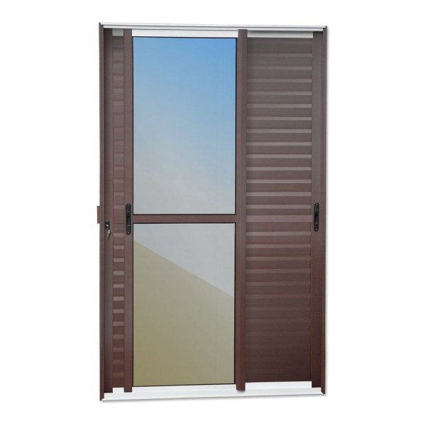 Encontraproduto.com.br - Porta De Correr Venez. 3 Folhas Moveis 210 X 200 Elite Com Fechadura Tetra Vidro Reflex Mix Corten