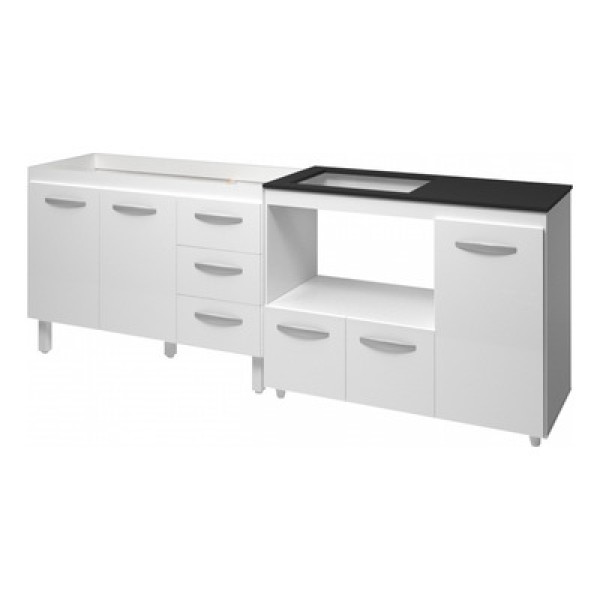 Encontraproduto.com.br - Kit Balcão Para Pia 118 Cm Bianca Branco Com Balcão Para Cooktop 4 Bocas Ana Branco